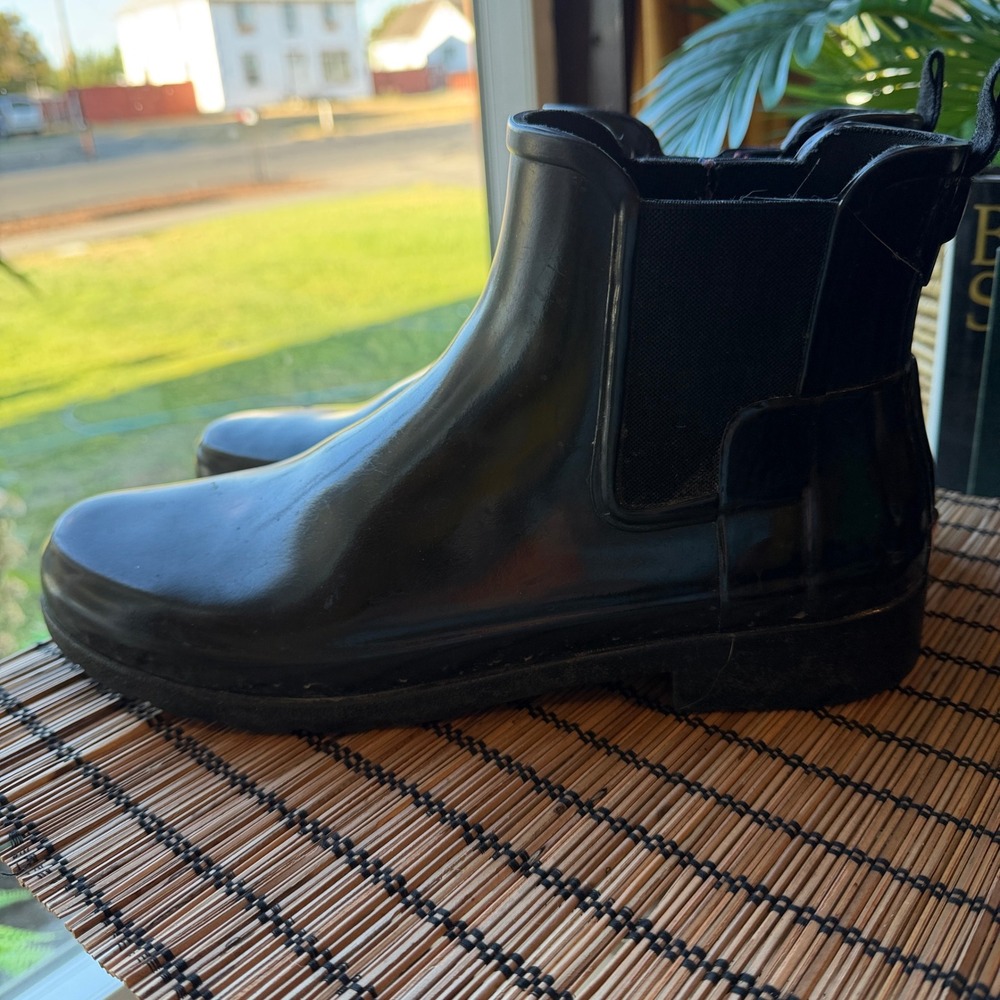 Hunter Original Chelsea Boots Womens Black Gloss Waterproof Rain Ankle Boots 10